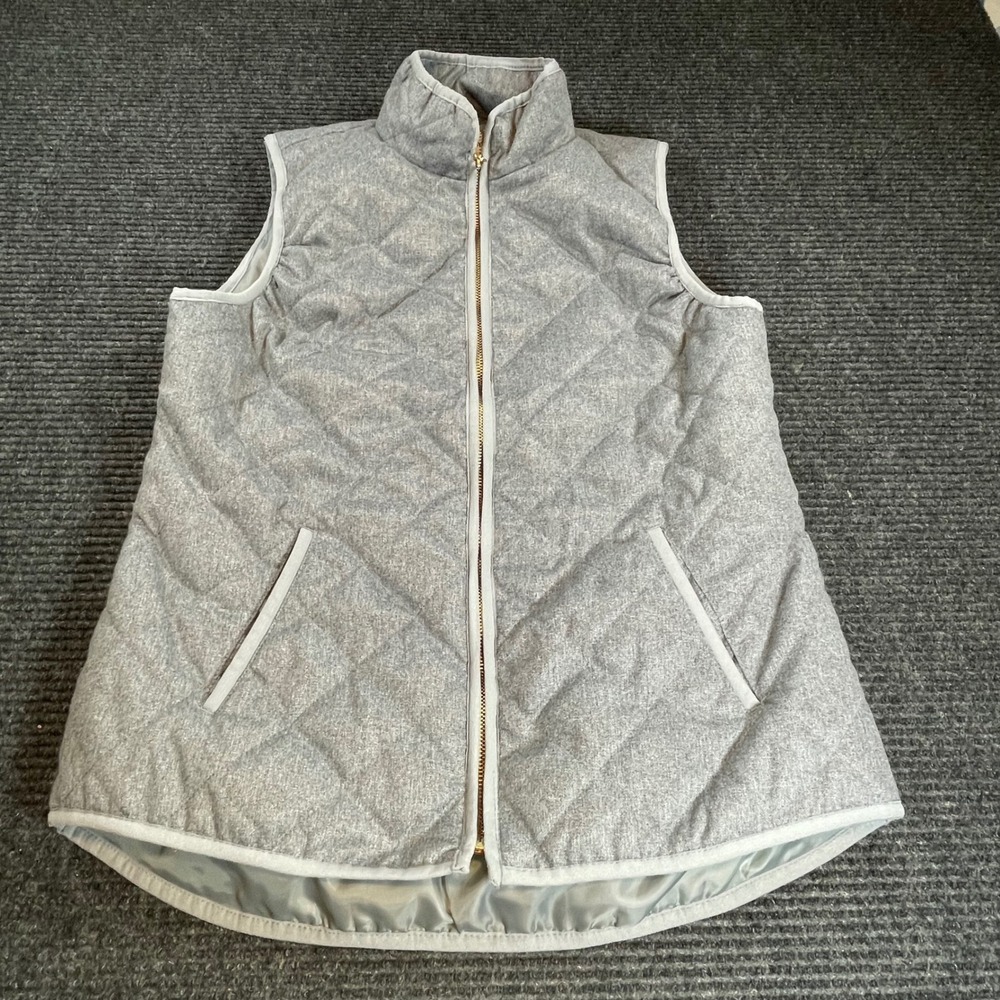 Old Navy Womens Quilted Puffer Vest Gray Full Zip Mock Neck Diamond Stitch M‎
